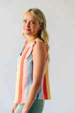 The Chrissy Shoulder Tie Tank in Multi Stripe