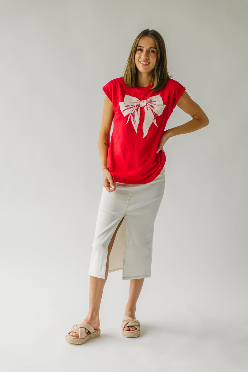 The Callidora Cuffed Sleeve Graphic Tee in Red