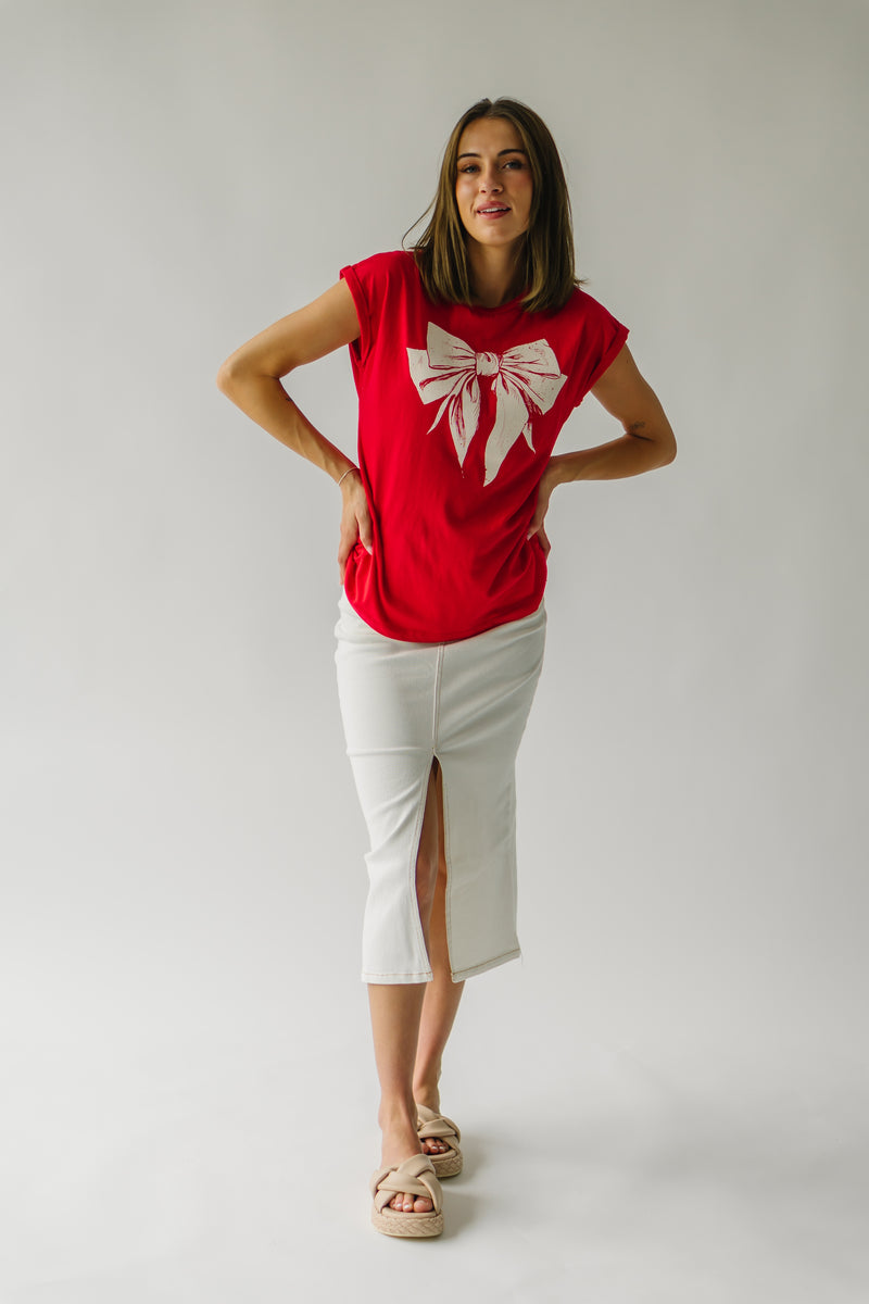 The Callidora Cuffed Sleeve Graphic Tee in Red