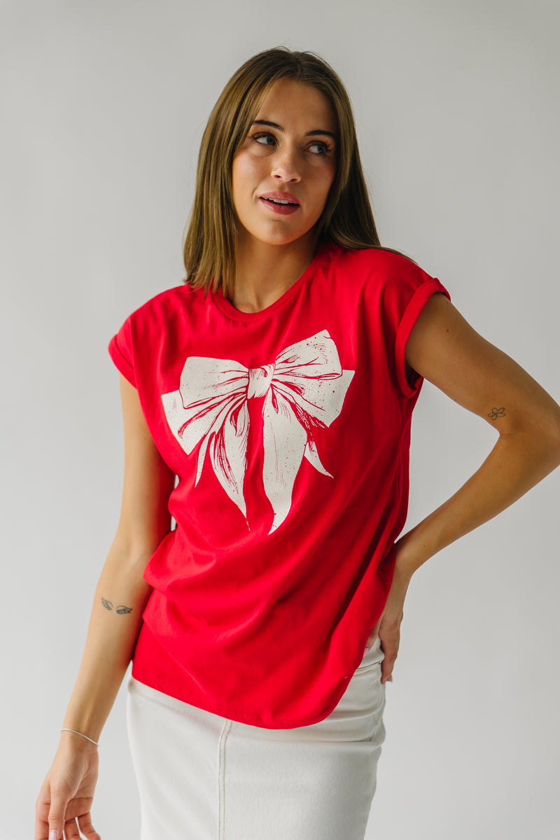 The Callidora Cuffed Sleeve Graphic Tee in Red