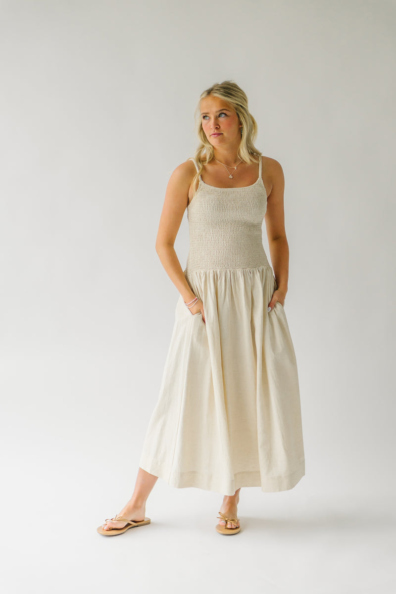 The Alyson Smocked Linen Tank Dress in Natural