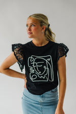 The Alcorn Graphic Flutter Sleeve Blouse in Black