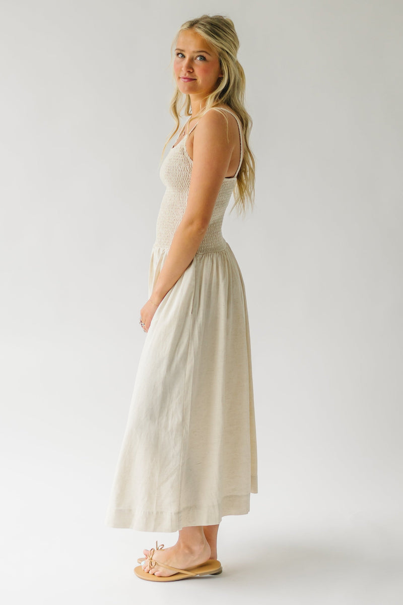 The Alyson Smocked Linen Tank Dress in Natural