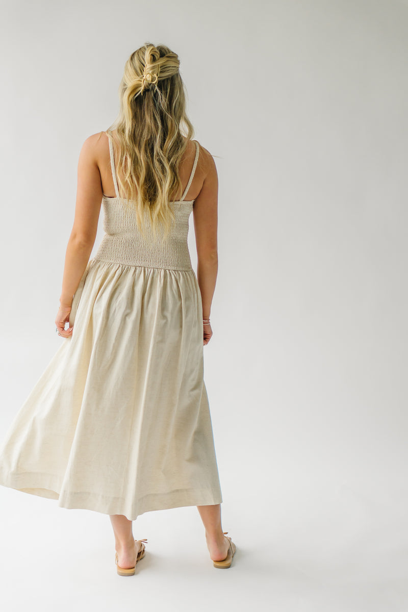 The Alyson Smocked Linen Tank Dress in Natural