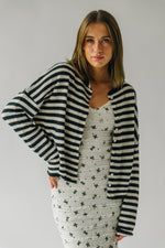 The Riggs Button-Down Sweater in Black + Cream Stripe