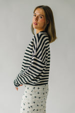 The Riggs Button-Down Sweater in Black + Cream Stripe