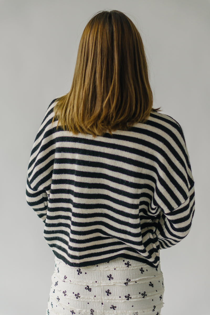 The Riggs Button-Down Sweater in Black + Cream Stripe