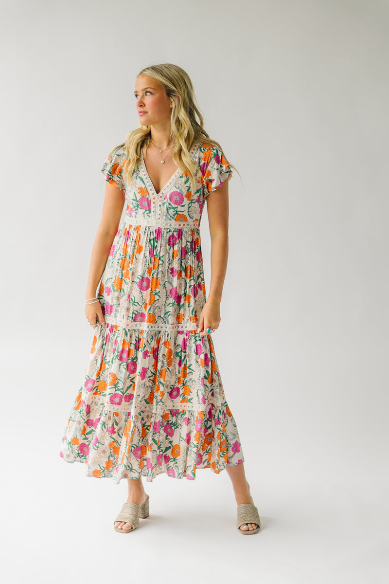 The Azula Tiered Floral Maxi Dress in Natural