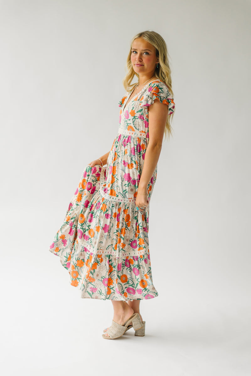 The Azula Tiered Floral Maxi Dress in Natural