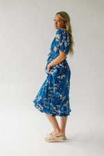 The Deloney Puff Sleeve Midi Dress in Blue Multi