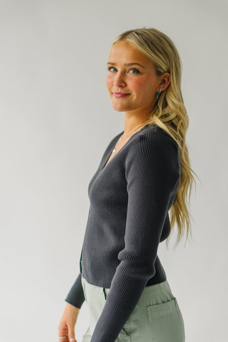 The Bolinder Ribbed Cardigan in Charcoal