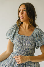The Broomfield Bubble Sleeve Floral Dress in Denim
