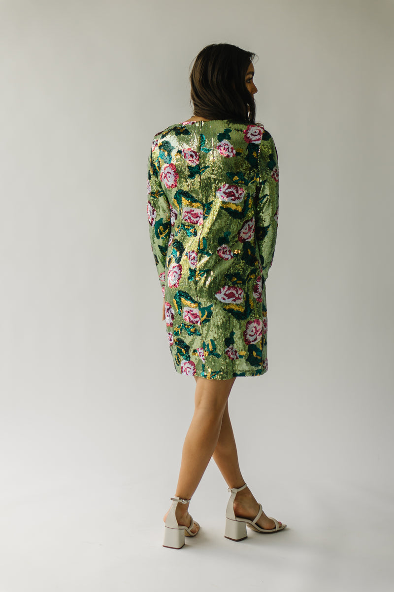 The Orick Floral Sequin Dress in Green