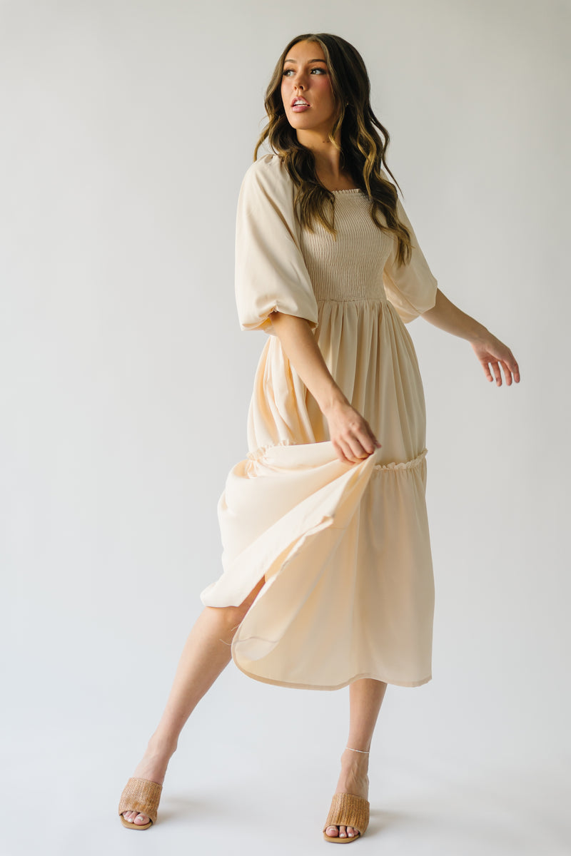The Wellsburg Smocked Maxi Dress in Cream