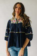 The Fairmount Embroidered Blouse in Navy