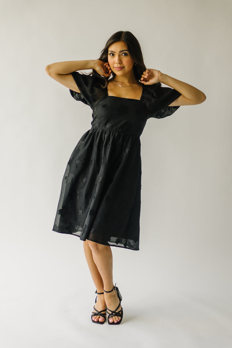 The Lenox Daisy Patterned Midi Dress in Black