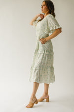 The Glenville Ruffle Detail Midi Dress in Ivory + Sage