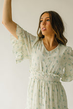The Glenville Ruffle Detail Midi Dress in Ivory + Sage