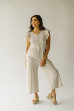 The Dunbar Ruffle Sleeve Jumpsuit in Oatmeal