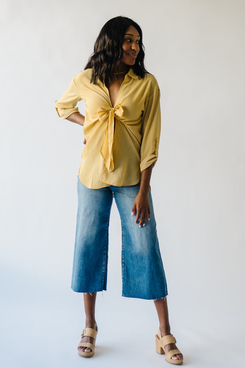 The Keating Tie Front Cover-Up in Mustard Stripe