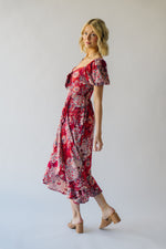 The Gracie Tie Detail Floral Midi Dress in Red