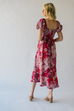 The Gracie Tie Detail Floral Midi Dress in Red