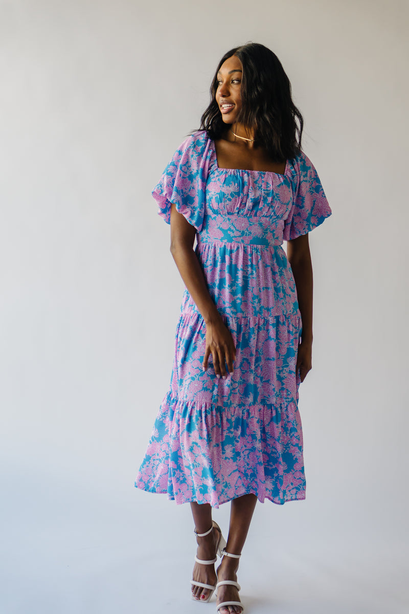 The Rosenthal Puff Sleeve Midi Dress in Blue Floral