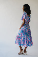 The Rosenthal Puff Sleeve Midi Dress in Blue Floral