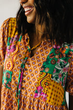 The Jaynes Patterned Bubble Sleeve Dress in Mustard Multi