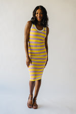 The Malvern Striped Bodycon Midi Dress in Lavender + Yellow