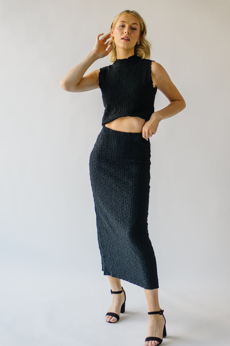 The Manford Textured Maxi Skirt in Black