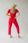 The Fleming Tie Denim Jumpsuit in Red