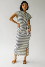 The Servaia Knot Detail Midi Dress in White + Navy Stripe