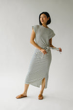 The Servaia Knot Detail Midi Dress in White + Navy Stripe