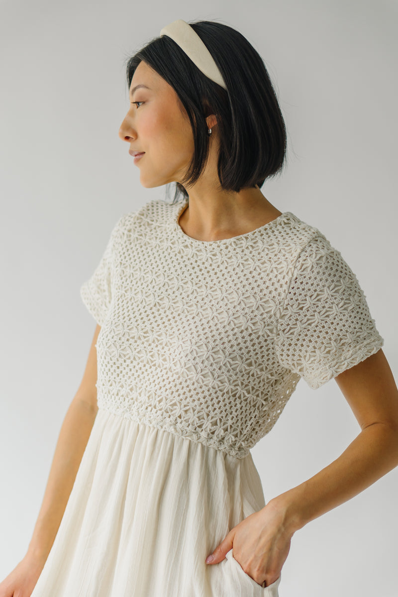 The Jentri Crochet Detail Midi Dress in Oatmeal