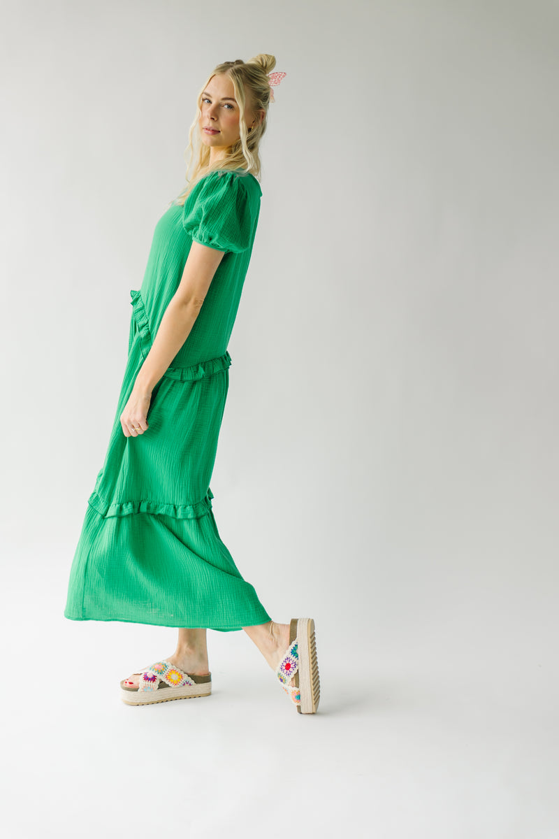 The Camara Tiered Maxi Dress in Kelly Green