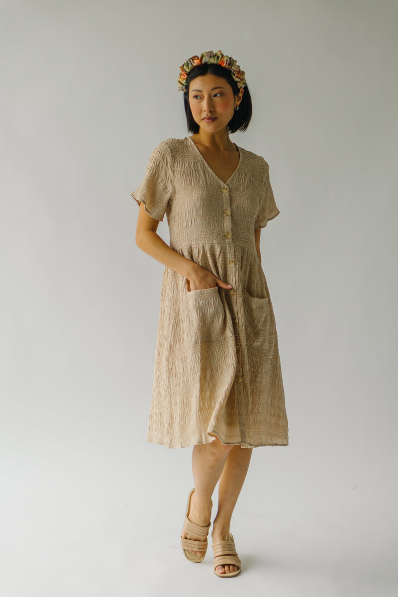The Boice Button Front Dress in Taupe