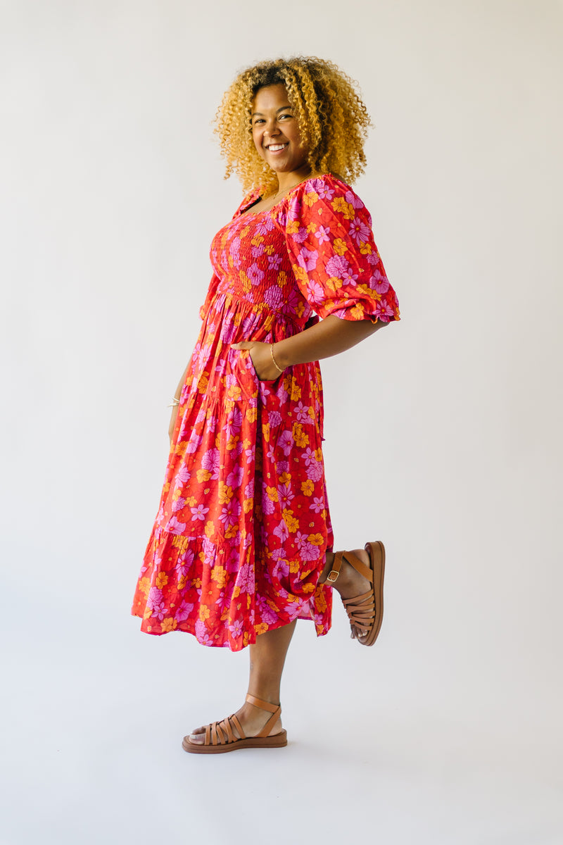 The Tuttle Floral Midi Dress in Red