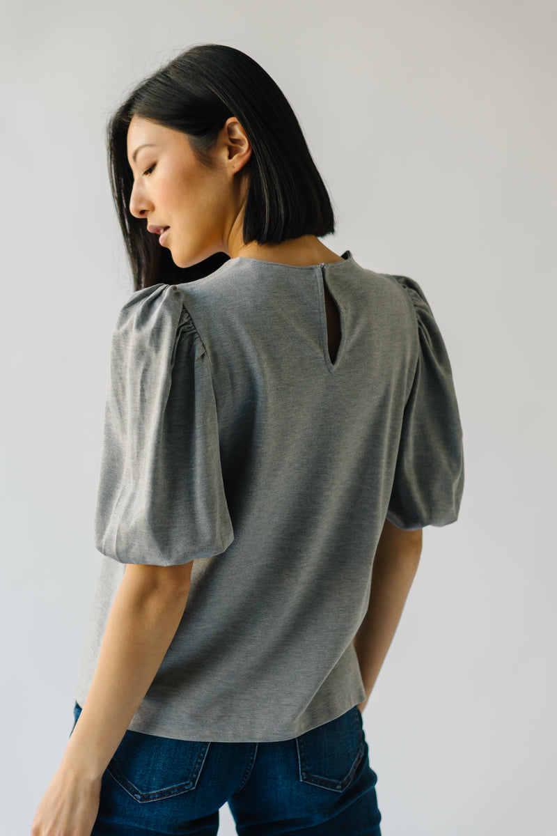 The Winslow Ponte Puff Sleeve Blouse in Heather Grey