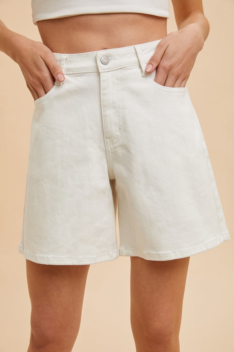 The Wagler Bermuda Mom Short in White Denim