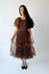 The Mazie Smocked Bodice Midi Dress in Brown