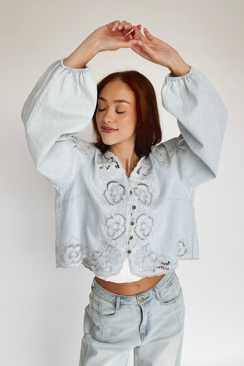 The Sanborn Embroidered Blouse in Denim