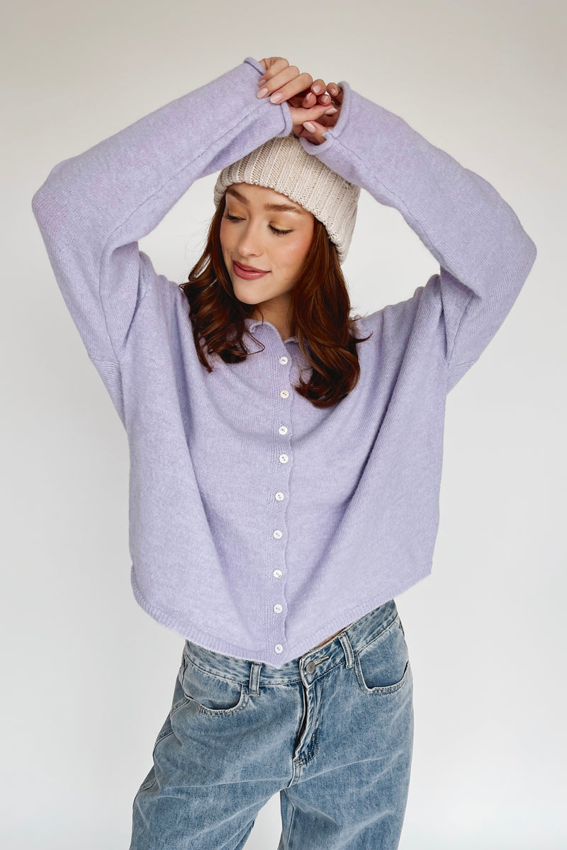 The Riggs Button-Down Sweater in Lavender