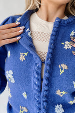 The Conlan Floral Embroidered Cardigan in Blue