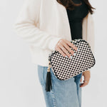 The Woven Willow Camera Crossbody Bag in Checkered Black