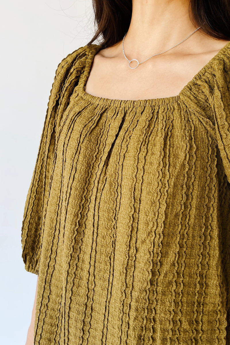 The Elsie Textured Blouse in Dark Olive