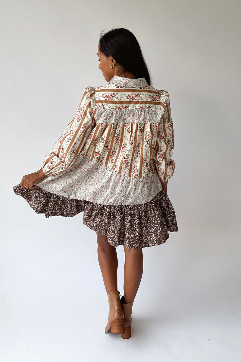 The Rosco Patterned Dress in Brown