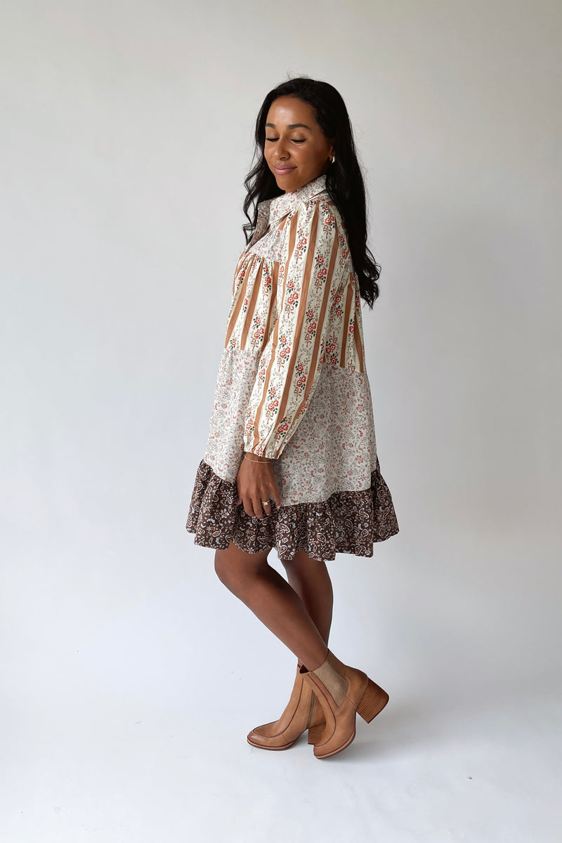The Rosco Patterned Dress in Brown