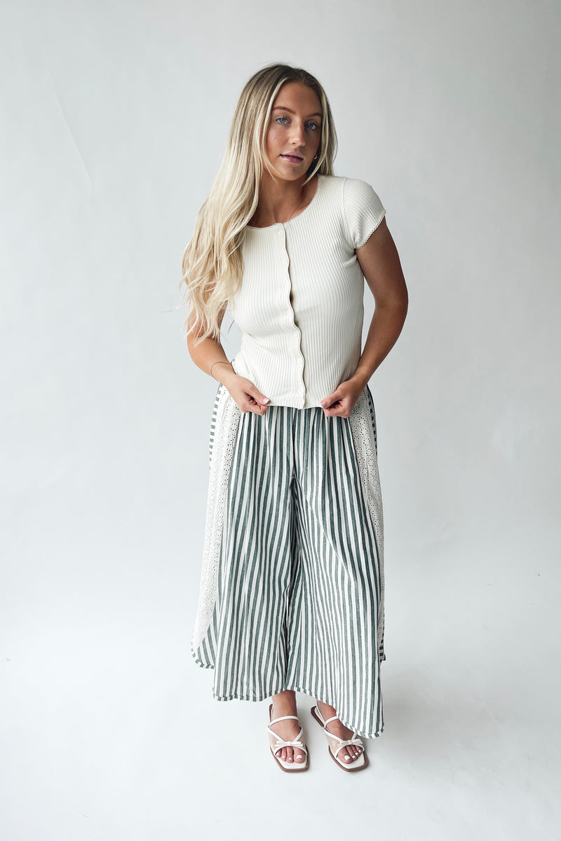 The Lyra Ribbed Button-Up Blouse in Ivory