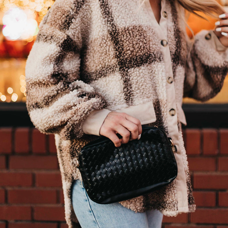 The Woven Willow Camera Crossbody Bag in Black